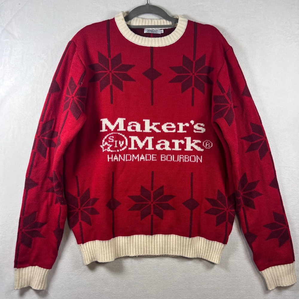 Makers Mark Handmade Bourbon Christmas Sweater Red Snowflake Mens XL Holiday